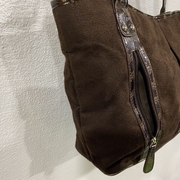 Sag Harbor Brown Lacquer Faux Crocodile Skin Handbag Purse Tote Silver Hardwear - Picture 7 of 15